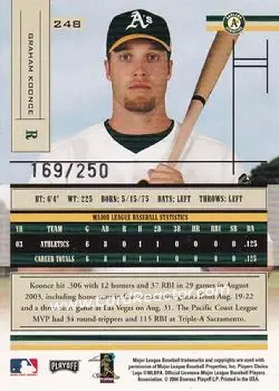 2004 Playoff Absolute Memorabilia - Signature Spectrum Silver #248 - Graham Koonce - Oakland Athletics - Back