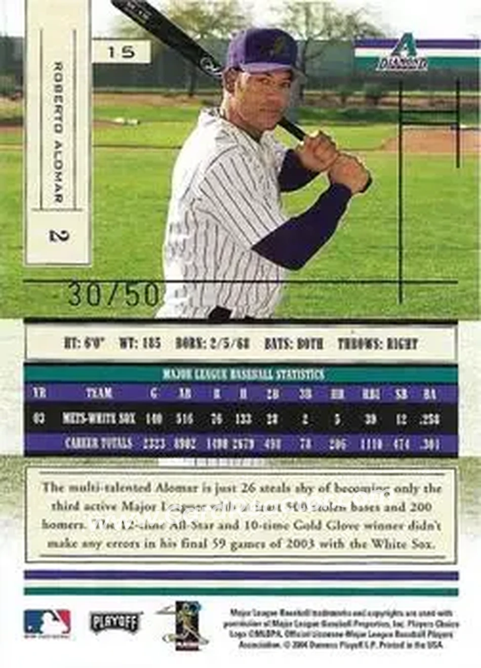 2004 Playoff Absolute Memorabilia - Spectrum Gold #15 - Roberto Alomar - Arizona Diamondbacks - Back