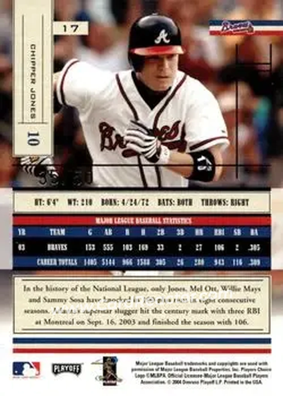 2004 Playoff Absolute Memorabilia - Spectrum Gold #17 - Chipper Jones - Atlanta Braves - Back