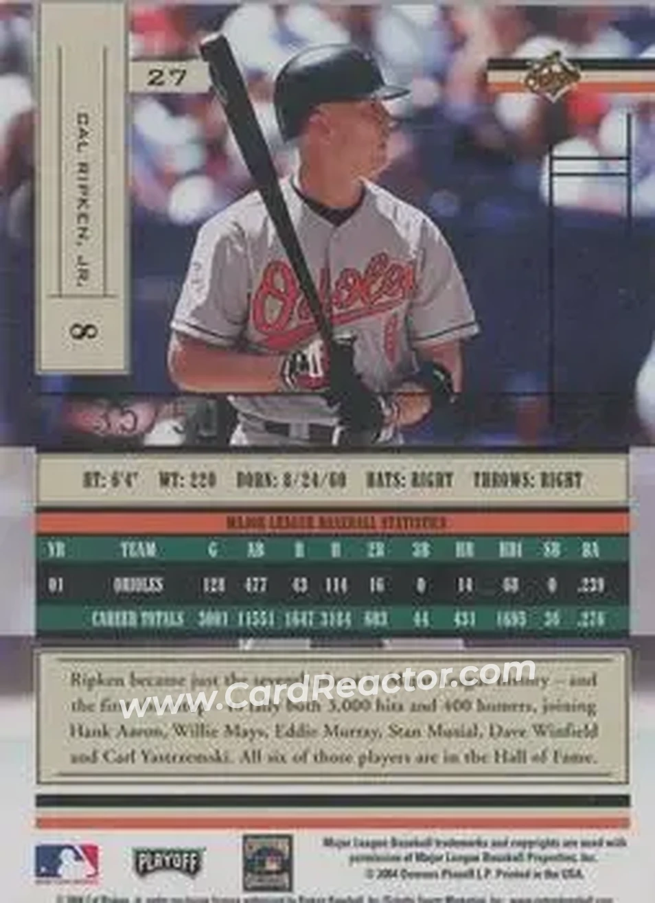 2004 Playoff Absolute Memorabilia - Spectrum Gold #27 - Cal Ripken - Baltimore Orioles - Back