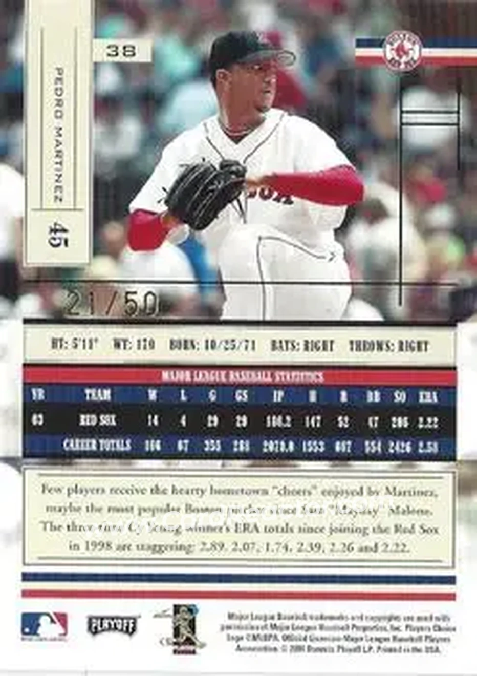 2004 Playoff Absolute Memorabilia - Spectrum Gold #38 - Pedro Martinez - Boston Red Sox - Back