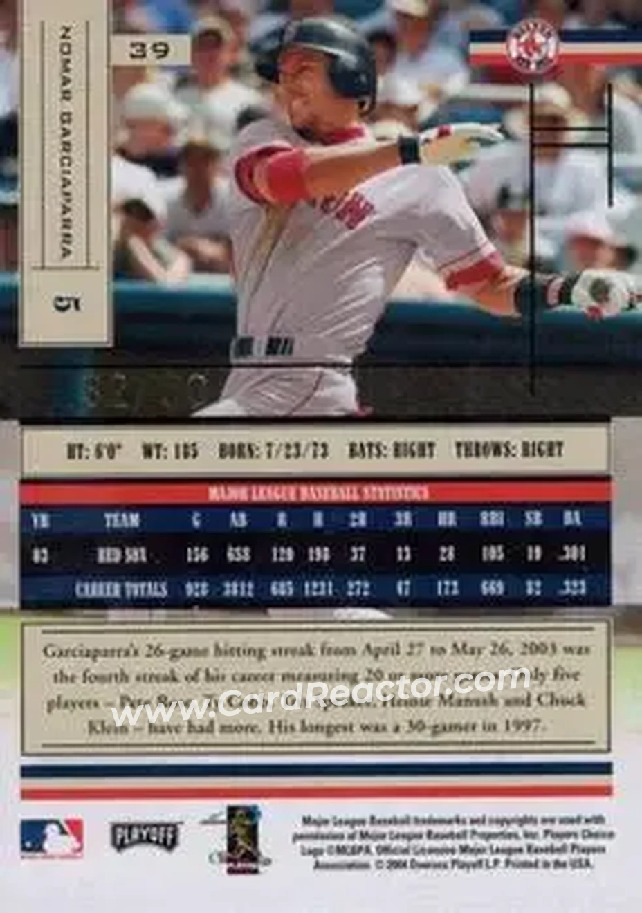 2004 Playoff Absolute Memorabilia - Spectrum Gold #39 - Nomar Garciaparra - Boston Red Sox - Back