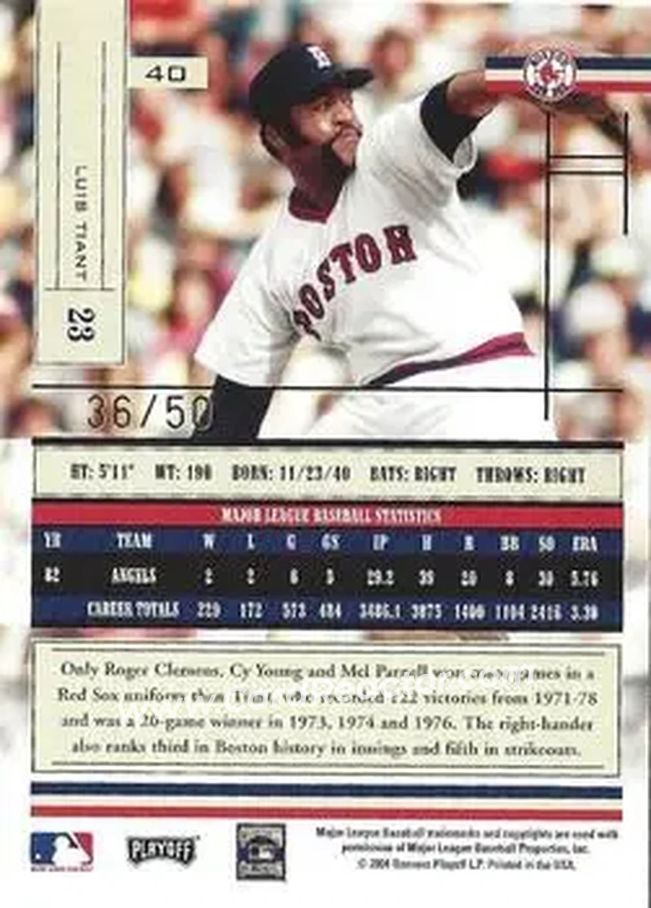 2004 Playoff Absolute Memorabilia - Spectrum Gold #40 - Luis Tiant - Boston Red Sox - Back