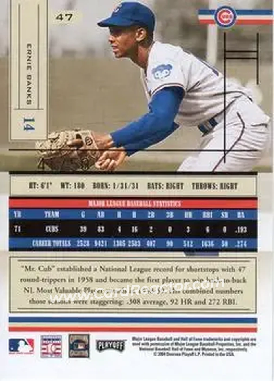 2004 Playoff Absolute Memorabilia - Spectrum Gold #47 - Ernie Banks - Chicago Cubs - Back