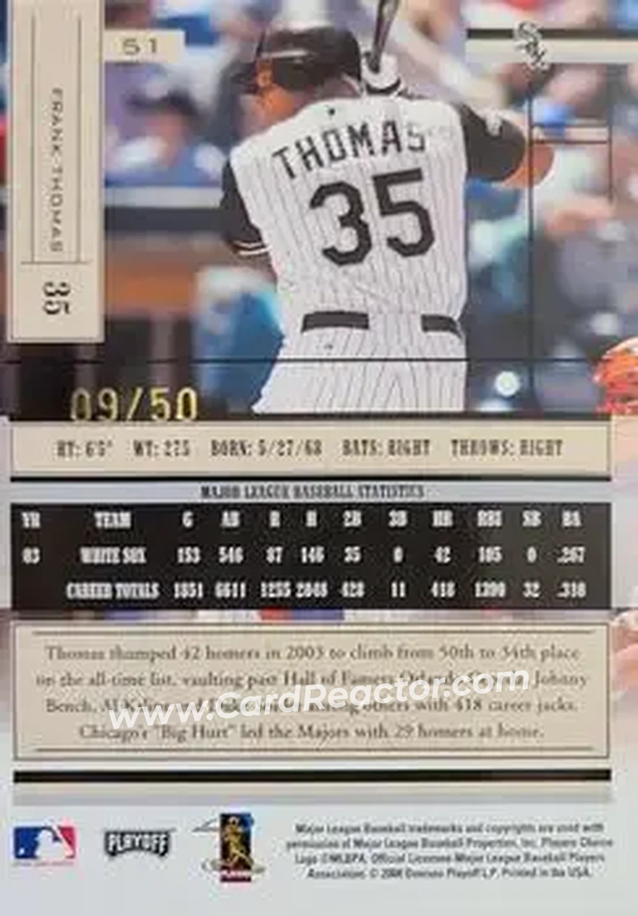 2004 Playoff Absolute Memorabilia - Spectrum Gold #51 - Frank Thomas - Chicago White Sox - Back