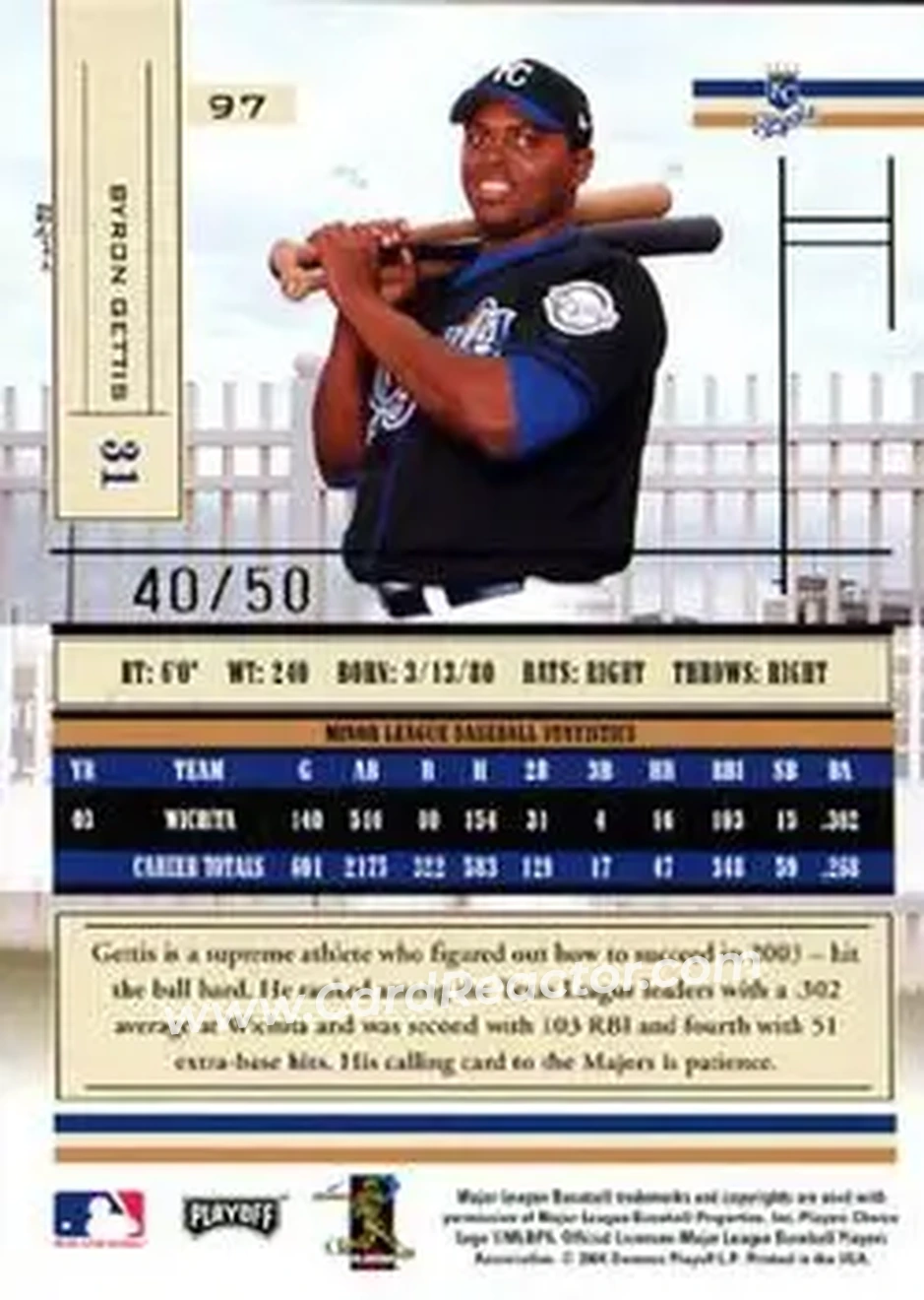 2004 Playoff Absolute Memorabilia - Spectrum Gold #97 - Byron Gettis - Kansas City Royals - Back