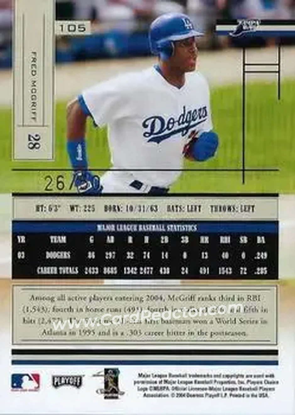 2004 Playoff Absolute Memorabilia - Spectrum Gold #105 - Fred McGriff - Tampa Bay Devil Rays - Back