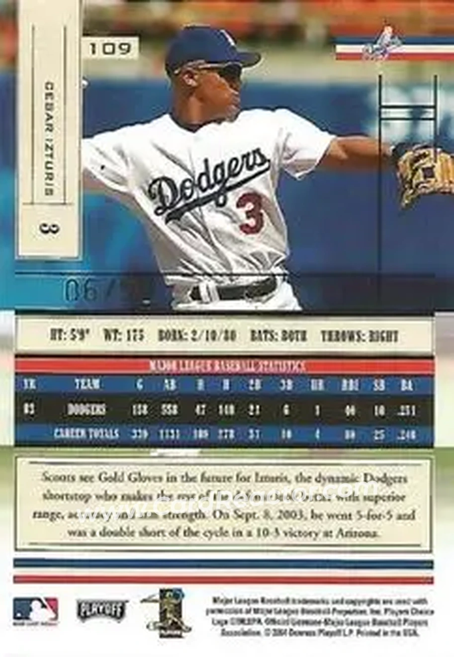 2004 Playoff Absolute Memorabilia - Spectrum Gold #109 - Cesar Izturis - Los Angeles Dodgers - Back