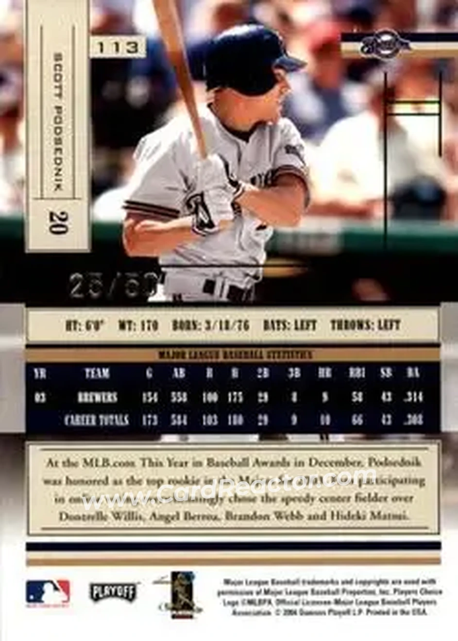 2004 Playoff Absolute Memorabilia - Spectrum Gold #113 - Scott Podsednik - Milwaukee Brewers - Back