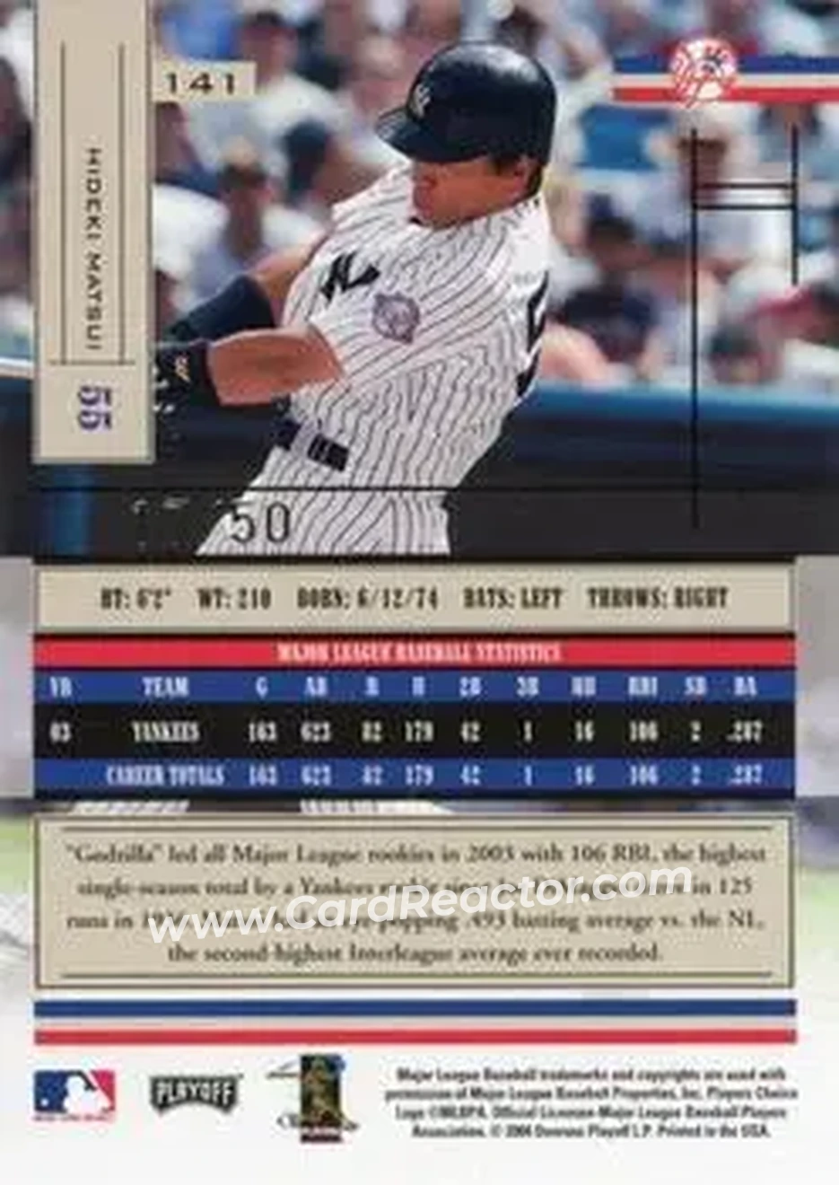 2004 Playoff Absolute Memorabilia - Spectrum Gold #141 - Hideki Matsui - New York Yankees - Back
