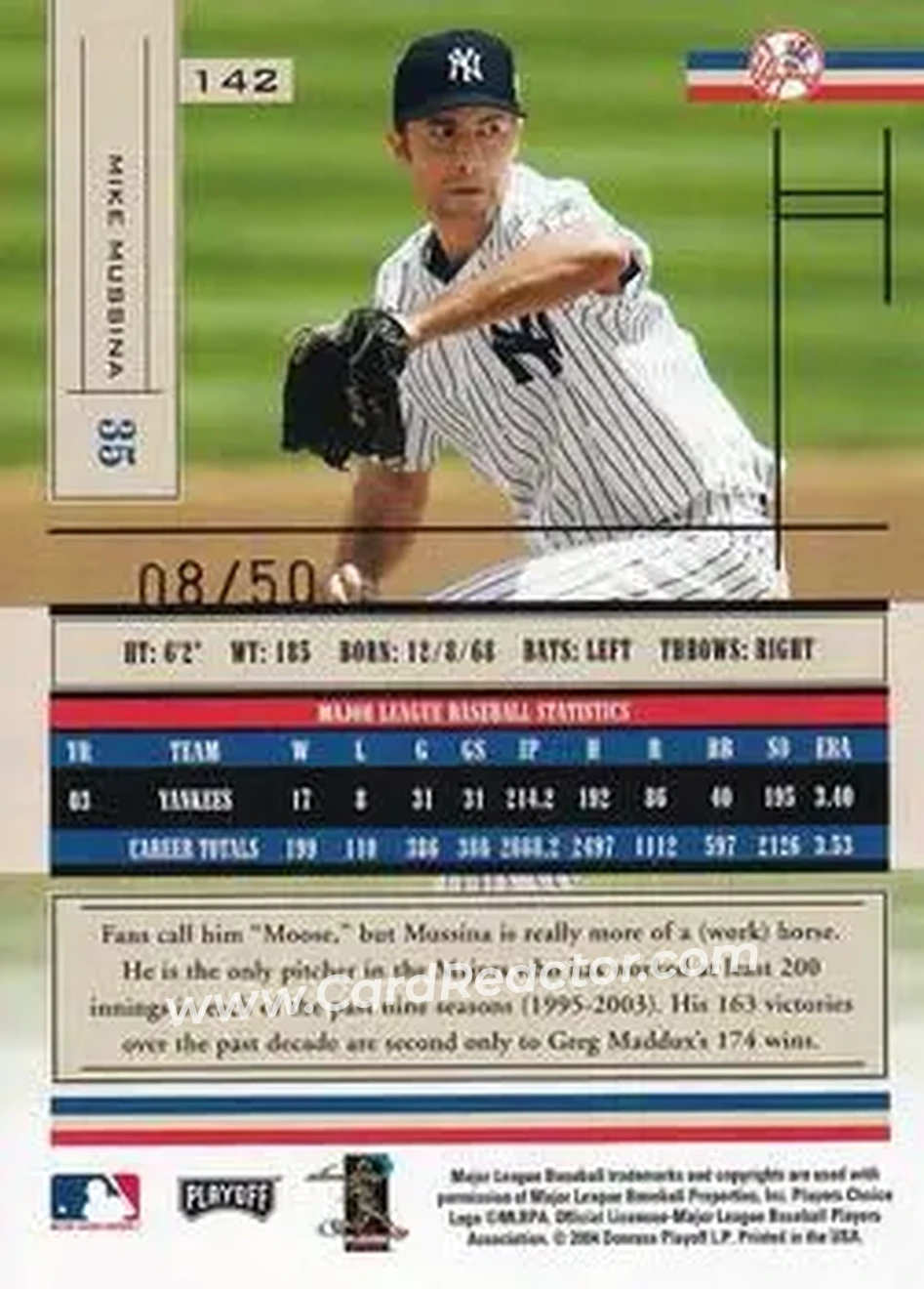 2004 Playoff Absolute Memorabilia - Spectrum Gold #142 - Mike Mussina - New York Yankees - Back