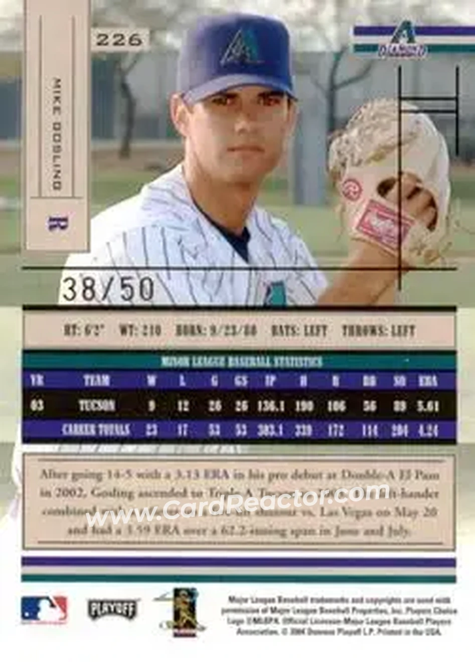 2004 Playoff Absolute Memorabilia - Spectrum Gold #226 - Mike Gosling - Arizona Diamondbacks - Back