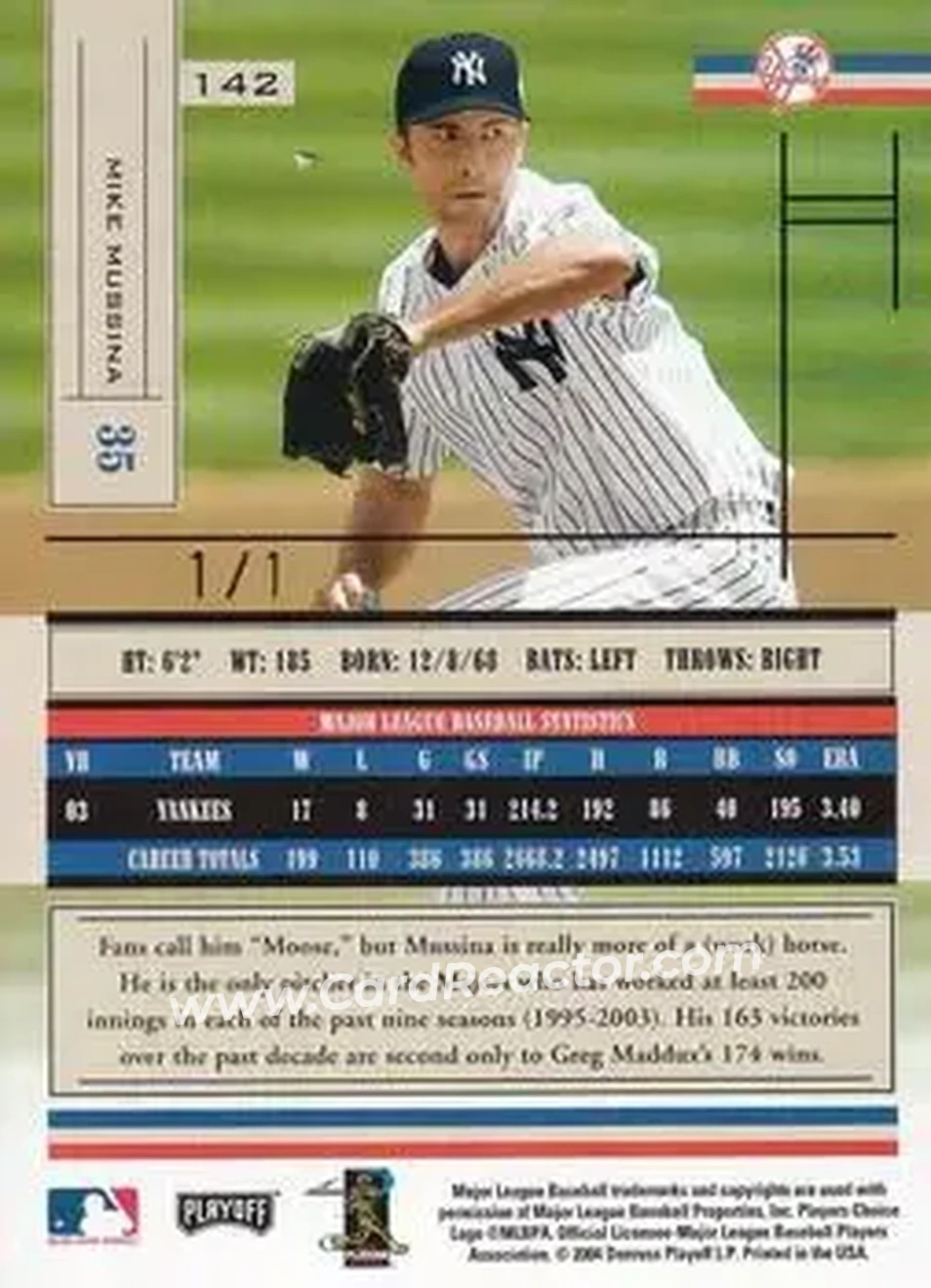 2004 Playoff Absolute Memorabilia - Spectrum Platinum #142 - Mike Mussina - New York Yankees - Back