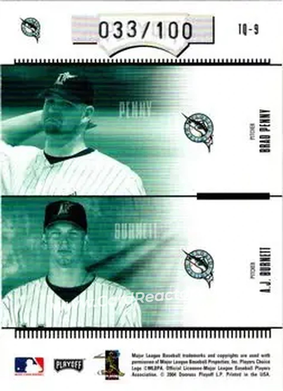 2004 Playoff Absolute Memorabilia - Team Quad #TQ-9 - A.J. Burnett - Dontrelle Willis - Brad Penny - Josh Beckett - Florida Marlins - Back