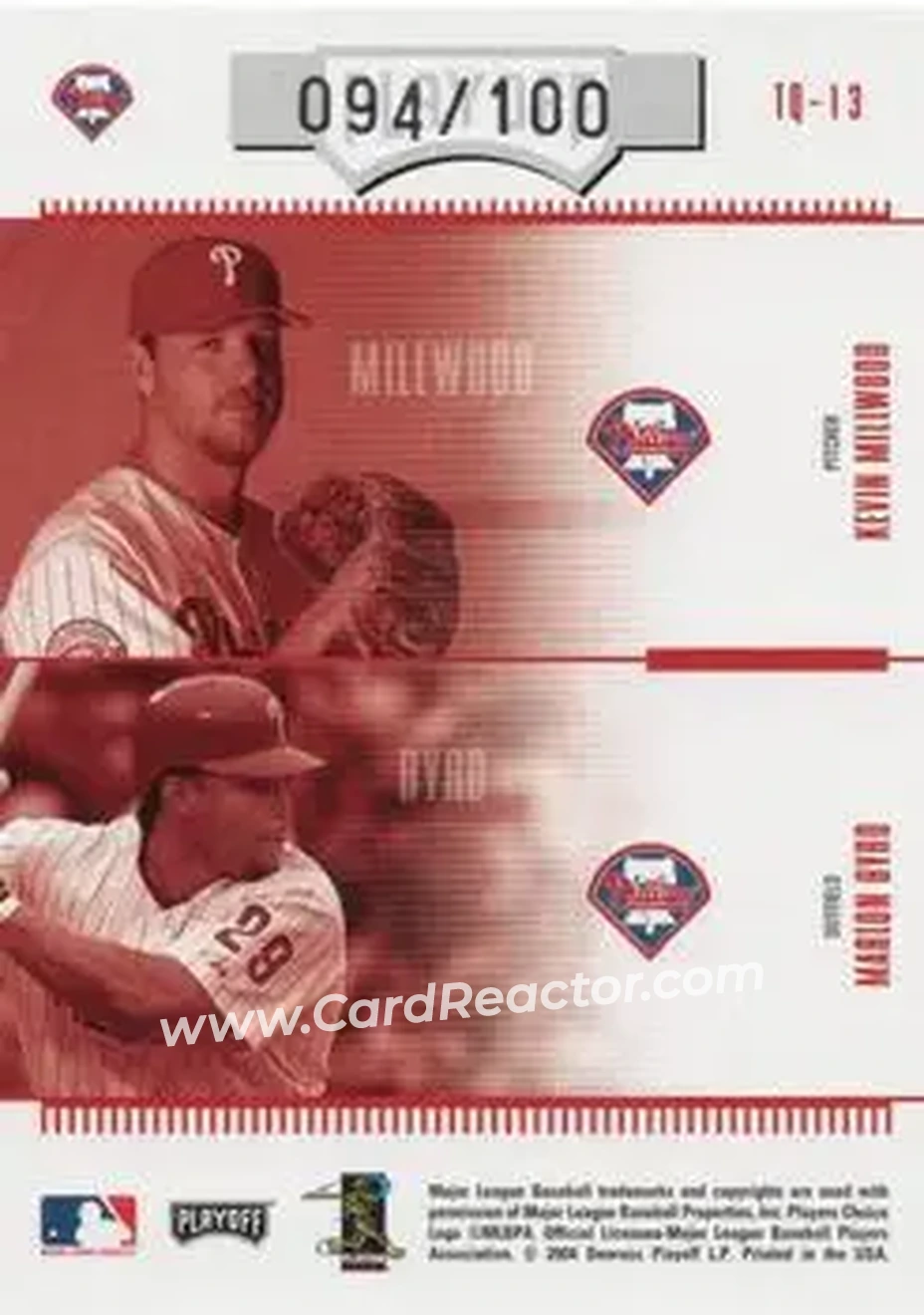2004 Playoff Absolute Memorabilia - Team Quad #TQ-13 - Kevin Millwood - Marlon Byrd - Jim Thome - Bobby Abreu - Philadelphia Phillies - Back