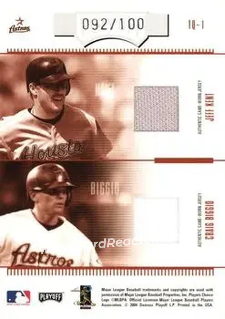 2004 Playoff Absolute Memorabilia - Team Quad Material #TQ-1 - Craig Biggio - Lance Berkman - Jeff Kent - Jeff Bagwell - Houston Astros - Back