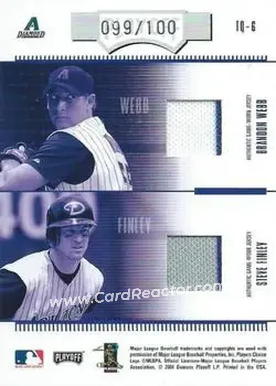 2004 Playoff Absolute Memorabilia - Team Quad Material #TQ-6 - Steve Finley - Brandon Webb - Randy Johnson - Luis Gonzalez - Arizona Diamondbacks - Back
