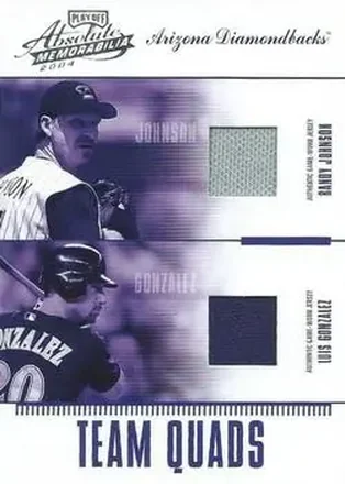 2004 Playoff Absolute Memorabilia #TQ-6 Team Quad Material Steve Finley - Brandon Webb - Randy Johnson - Luis Gonzalez