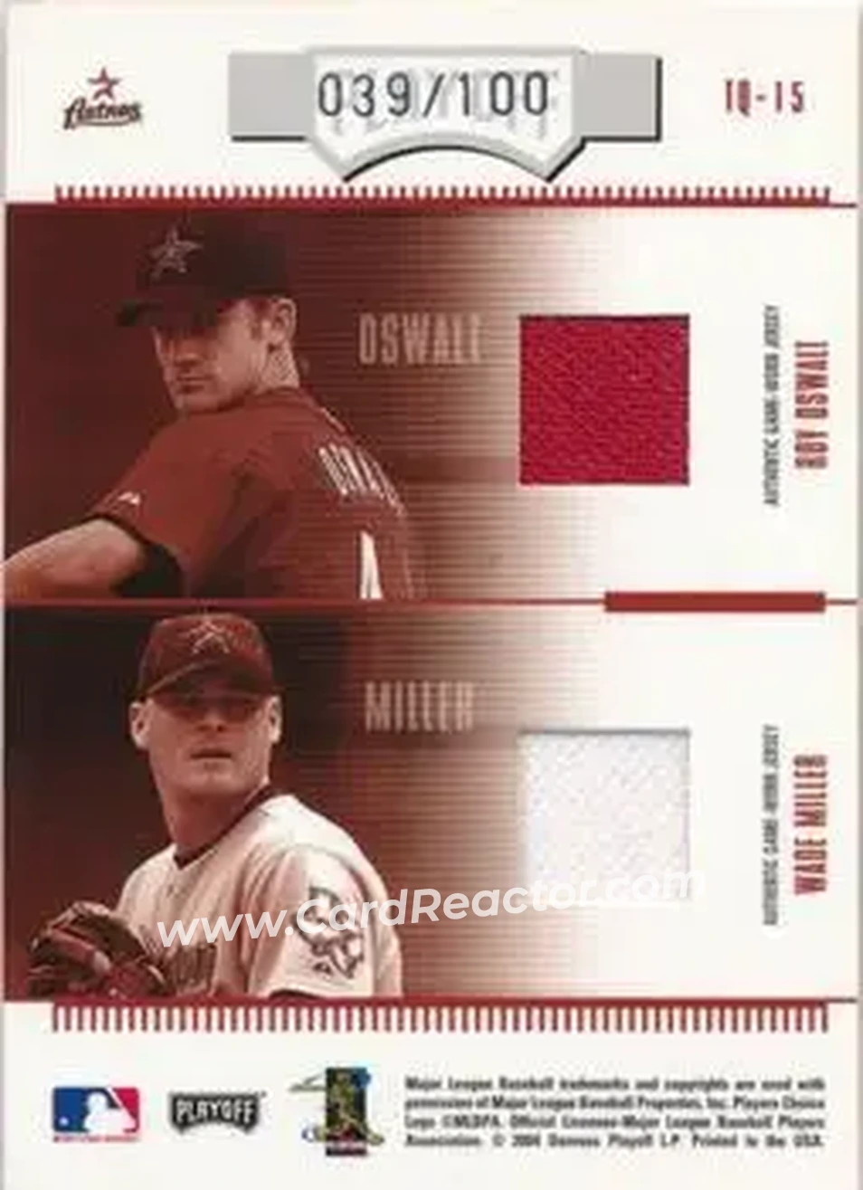 2004 Playoff Absolute Memorabilia - Team Quad Material #TQ-15 - Roger Clemens - Andy Pettitte - Wade Miller - Roy Oswalt - Houston Astros - Back
