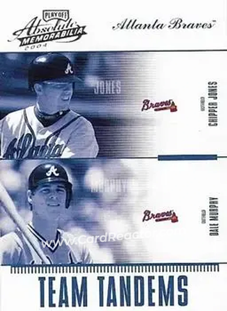2004 Playoff Absolute Memorabilia - Team Tandems #TAN-2 - Dale Murphy - Chipper Jones - Atlanta Braves - Front 2004 Playoff Absolute Memorabilia - Team Tandems #TAN-2 - Dale Murphy - Chipper Jones - Atlanta Braves - Front