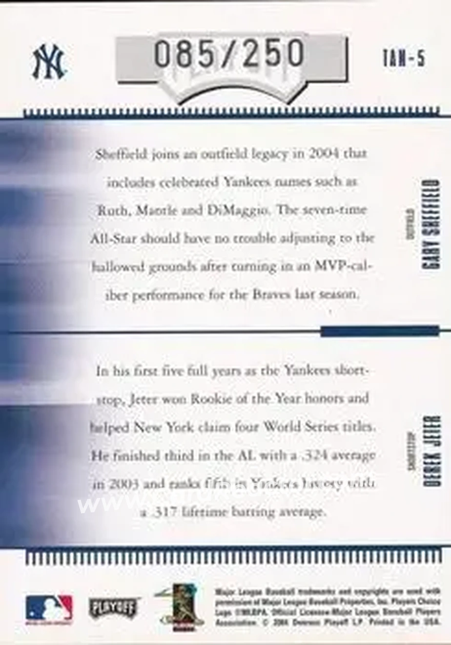 2004 Playoff Absolute Memorabilia - Team Tandems #TAN-5 - Gary Sheffield - Derek Jeter - New York Yankees - Back