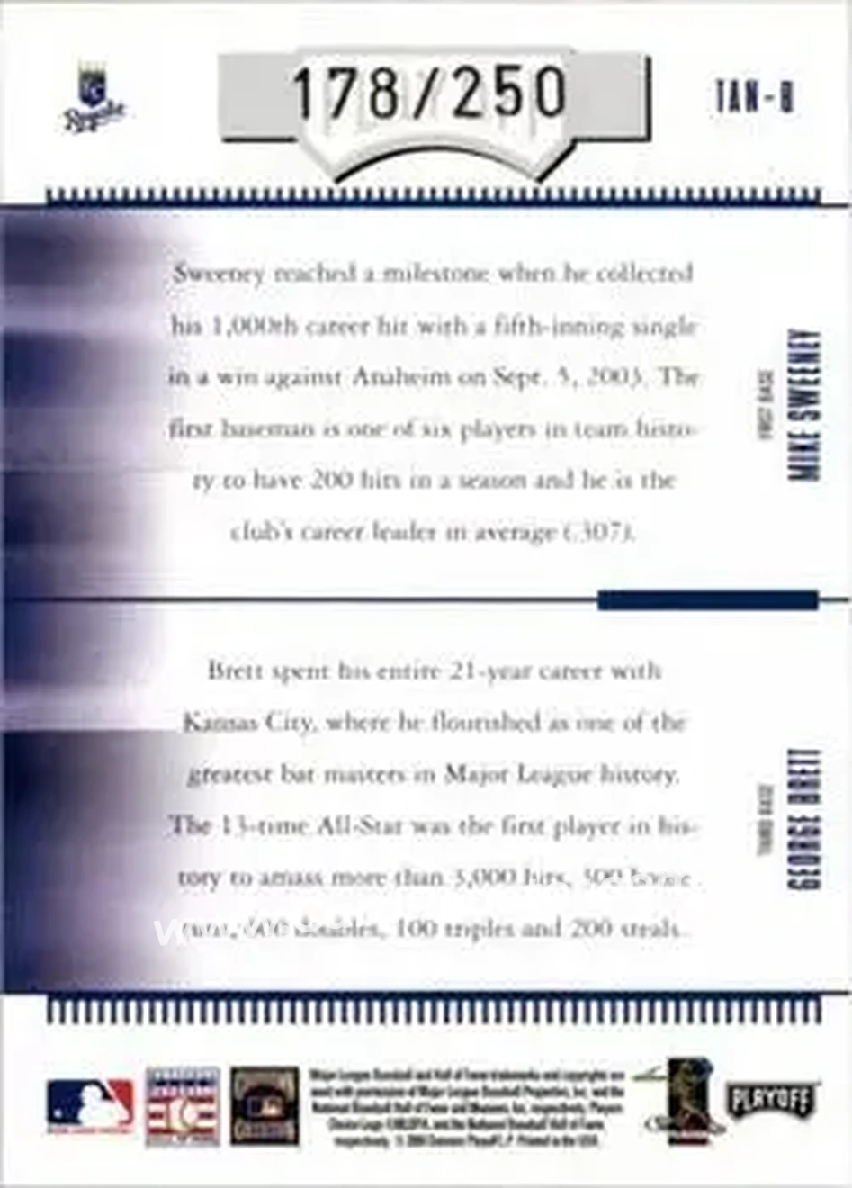 2004 Playoff Absolute Memorabilia - Team Tandems #TAN-8 - Mike Sweeney - George Brett - Kansas City Royals - Back