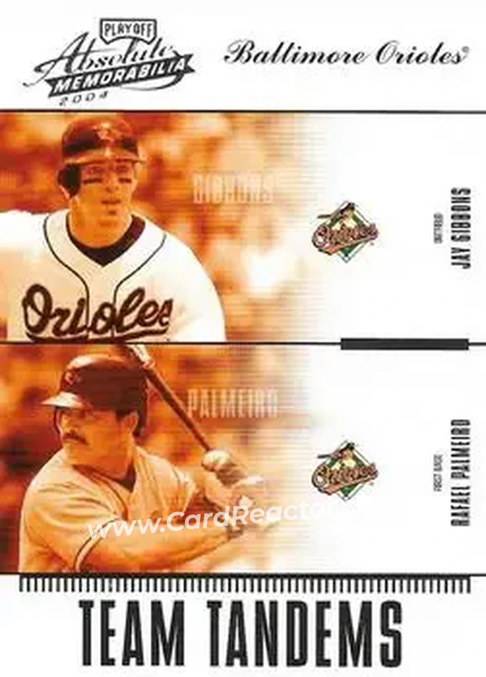 2004 Playoff Absolute Memorabilia - Team Tandems #TAN-18 - Rafael Palmeiro - Jay Gibbons - Baltimore Orioles - Front