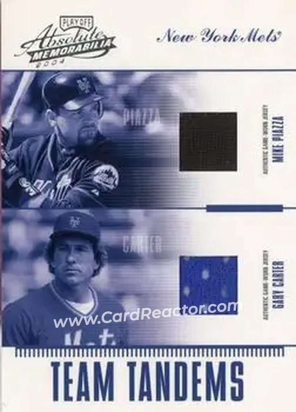 2004 Playoff Absolute Memorabilia - Team Tandems Material #TAN-3 - Gary Carter - Mike Piazza - New York Mets - Front 2004 Playoff Absolute Memorabilia - Team Tandems Material #TAN-3 - Gary Carter - Mike Piazza - New York Mets - Front