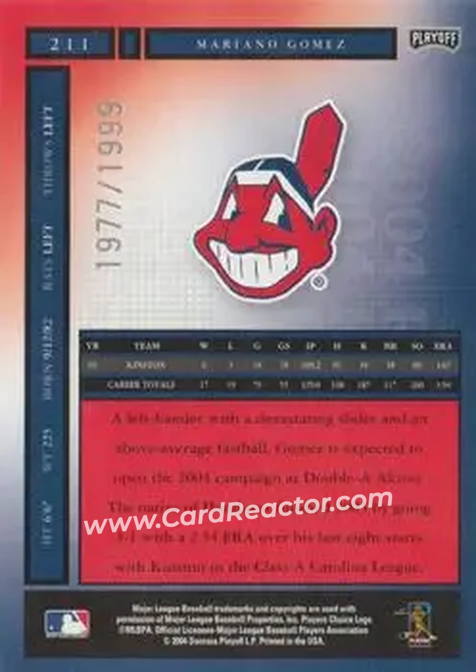 2004 Playoff Honors #211 - Mariano Gomez - Cleveland Indians - Back