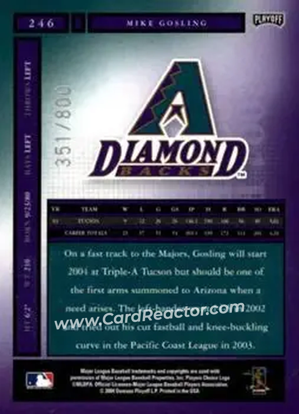 2004 Playoff Honors #246 - Mike Gosling - Arizona Diamondbacks - Back