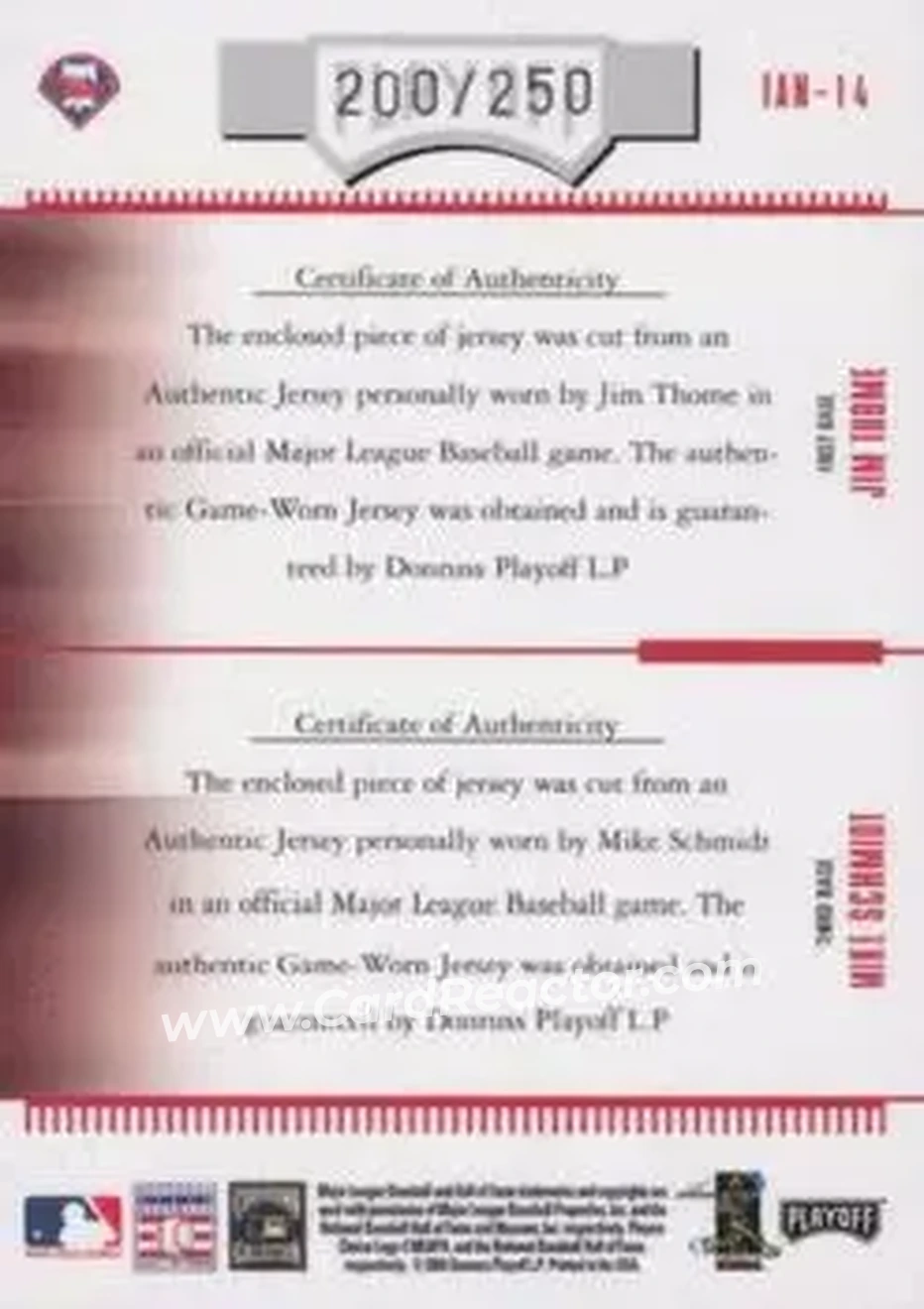 2004 Playoff Absolute Memorabilia - Team Tandems Material #TAN-14 - Jim Thome - Mike Schmidt - Philadelphia Phillies - Back