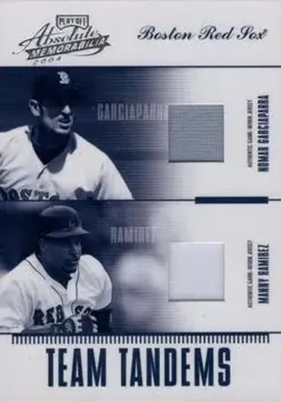 2004 Playoff Absolute Memorabilia #TAN-19 Team Tandems Material Nomar Garciaparra - Manny Ramirez