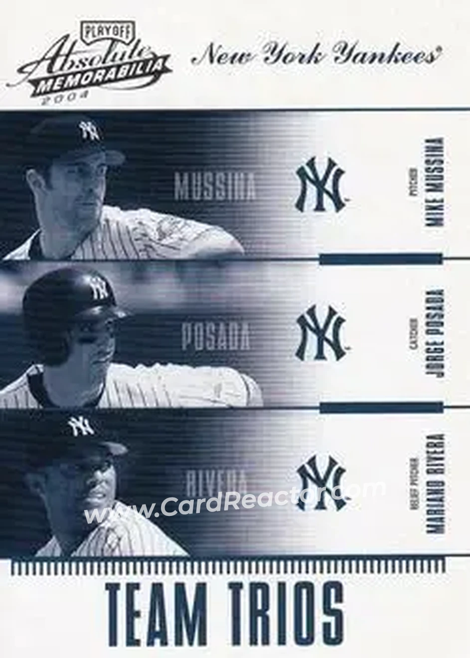 2004 Playoff Absolute Memorabilia - Team Trio #TTR-4 - Mike Mussina - Jorge Posada - Mariano Rivera - New York Yankees - Front