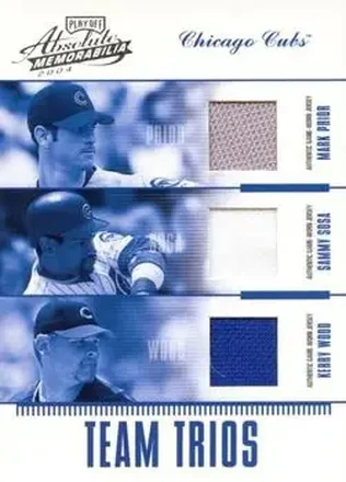 2004 Playoff Absolute Memorabilia #TTR-1 Team Trio Material Sammy Sosa - Kerry Wood - Mark Prior