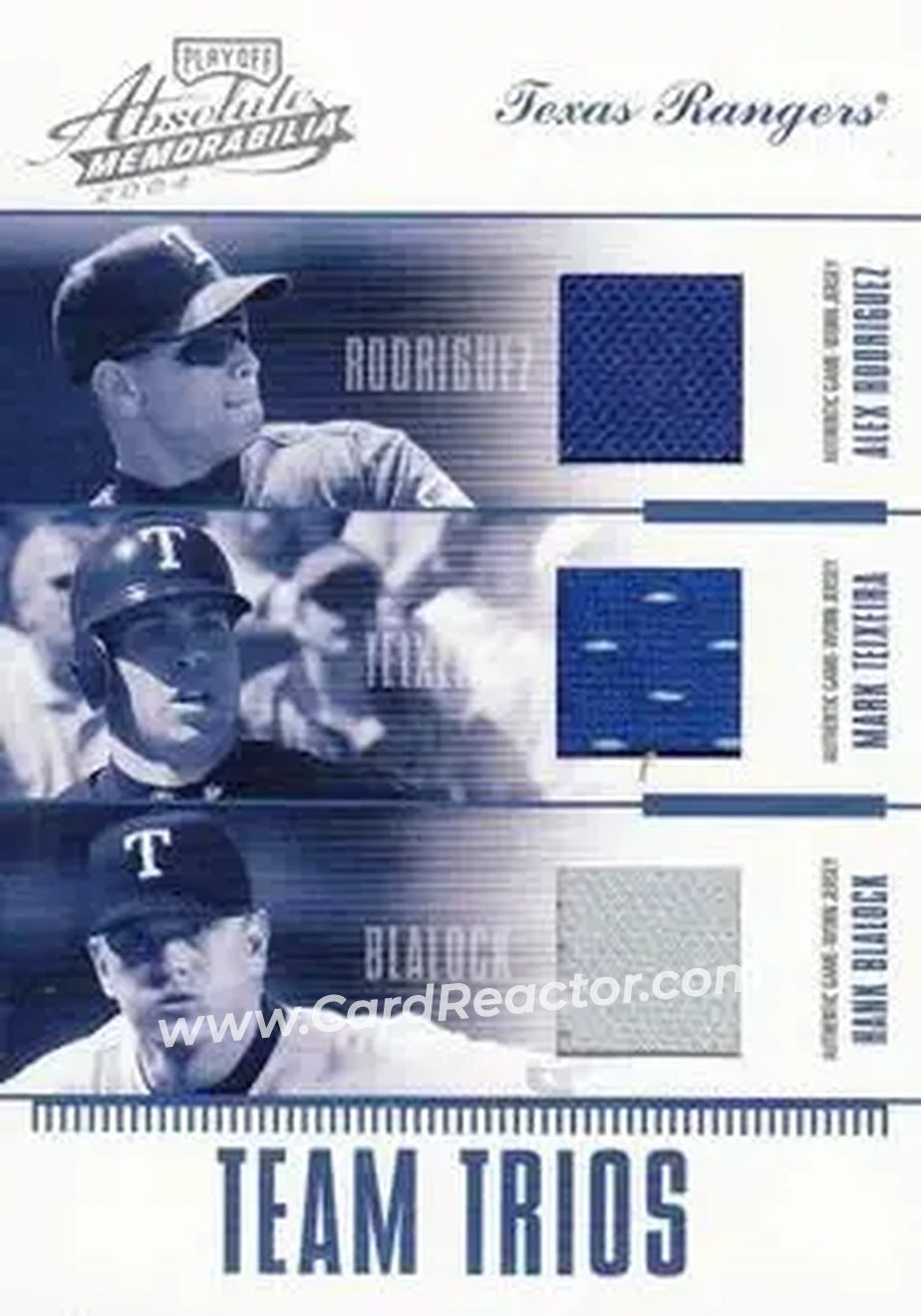 2004 Playoff Absolute Memorabilia - Team Trio Material #TTR-2 - Hank Blalock - Mark Teixeira - Alex Rodriguez - Texas Rangers - Front