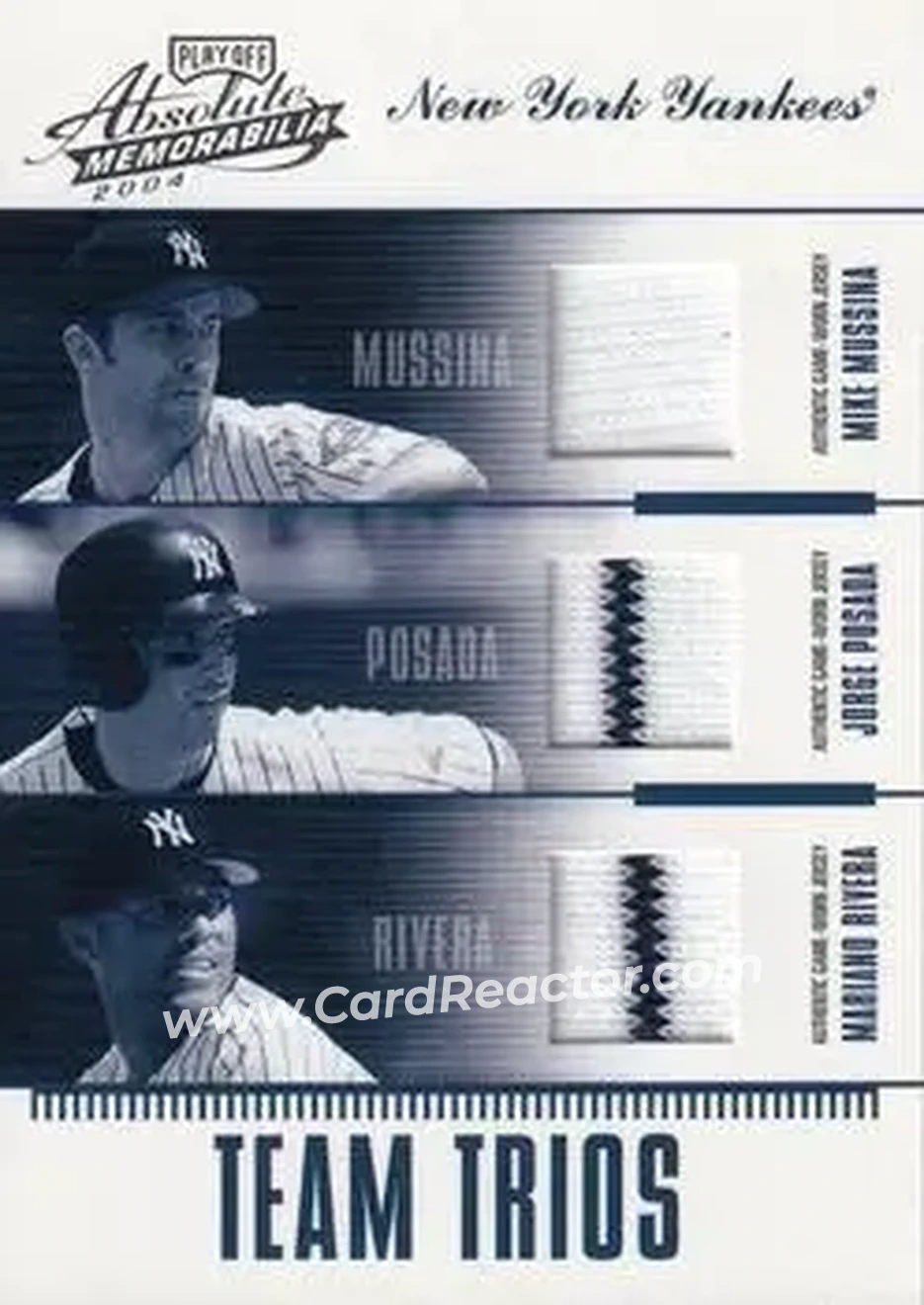 2004 Playoff Absolute Memorabilia - Team Trio Material #TTR-4 - Mike Mussina - Jorge Posada - Mariano Rivera - New York Yankees - Front