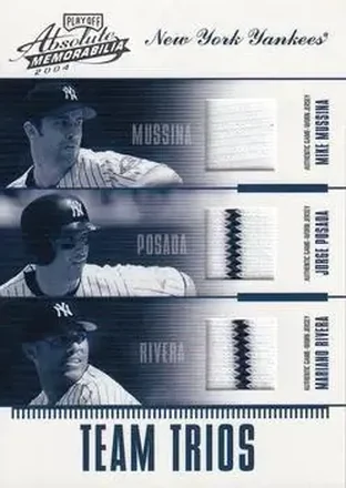 2004 Playoff Absolute Memorabilia #TTR-4 Team Trio Material Mike Mussina - Jorge Posada - Mariano Rivera