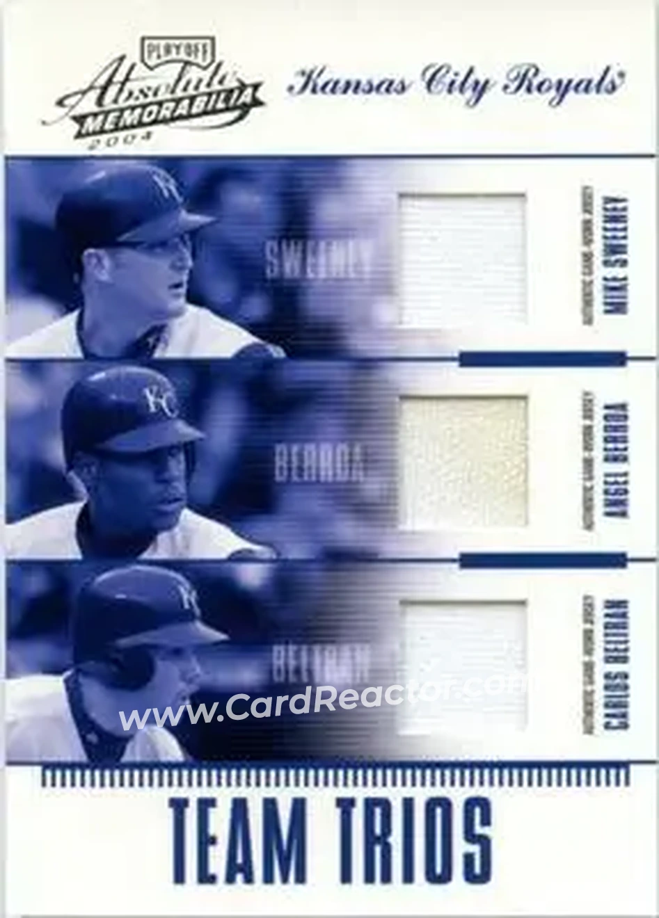 2004 Playoff Absolute Memorabilia - Team Trio Material #TTR-6 - Carlos Beltran - Mike Sweeney - Angel Berroa - Kansas City Royals - Front