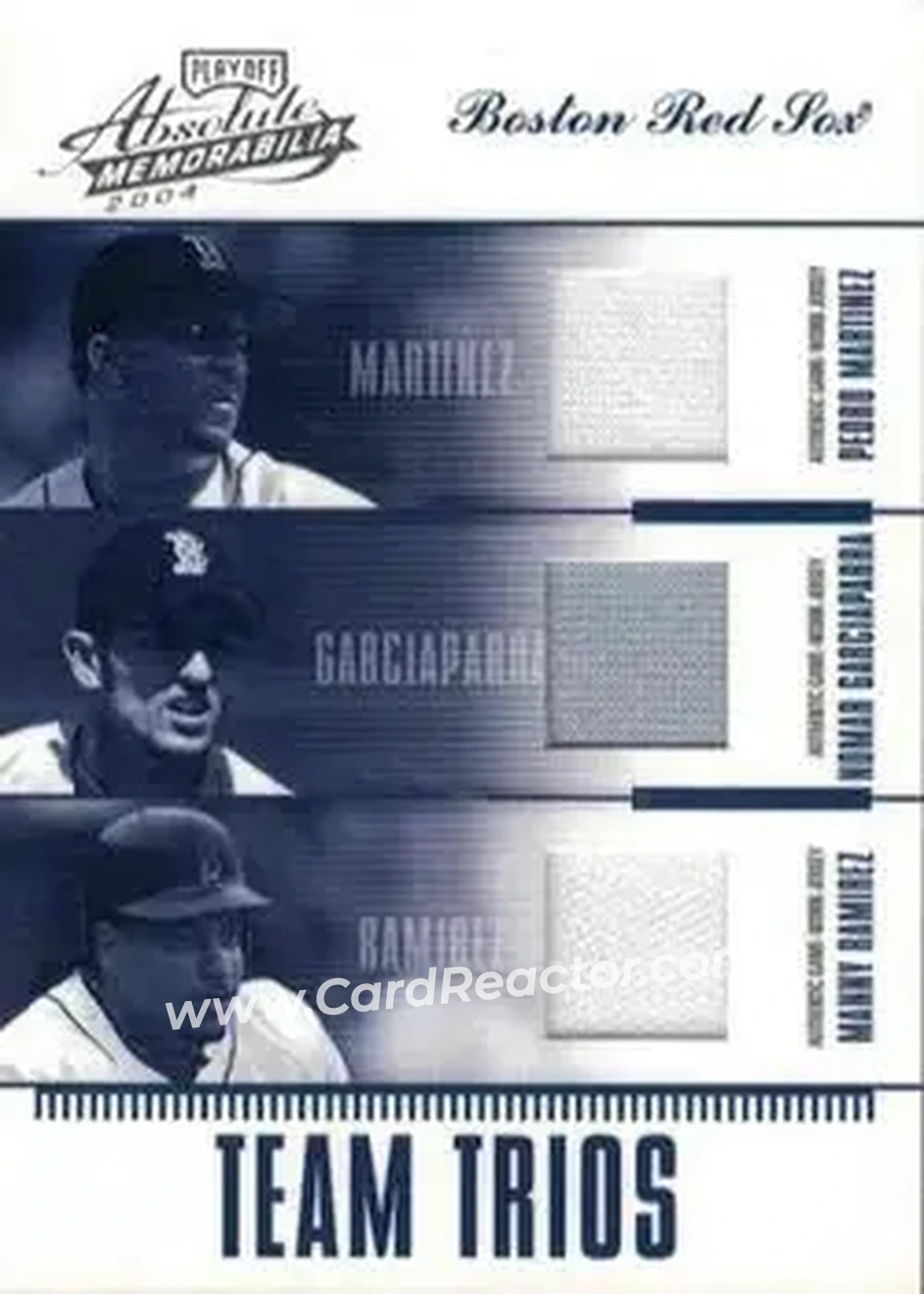 2004 Playoff Absolute Memorabilia - Team Trio Material #TTR-9 - Nomar Garciaparra - Pedro Martinez - Manny Ramirez - Boston Red Sox - Front