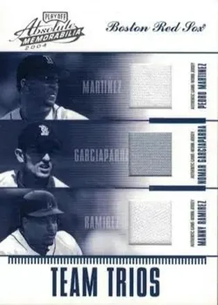 2004 Playoff Absolute Memorabilia #TTR-9 Team Trio Material Nomar Garciaparra - Pedro Martinez - Manny Ramirez