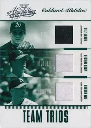 2004 Playoff Absolute Memorabilia #TTR-11 Team Trio Material Mark Mulder - Barry Zito - Tim Hudson
