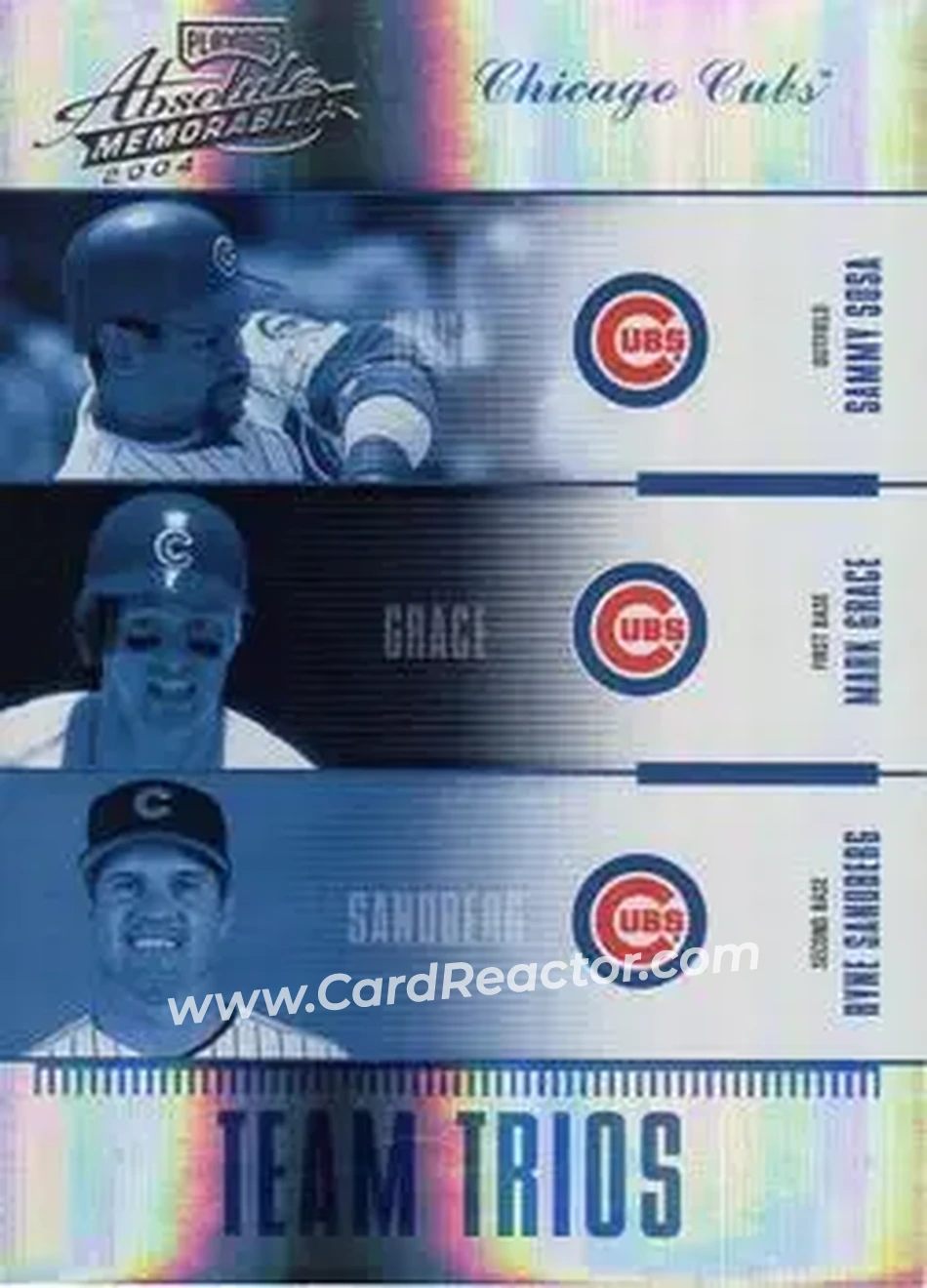 2004 Playoff Absolute Memorabilia - Team Trio Spectrum #TTR-14 - Sammy Sosa - Mark Grace - Ryne Sandberg - Chicago Cubs - Front