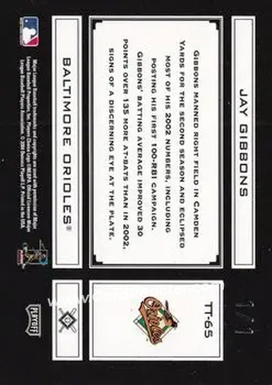 2004 Playoff Absolute Memorabilia - Tools of the Trade Black Spectrum #TT-65 - Jay Gibbons - Baltimore Orioles - Back
