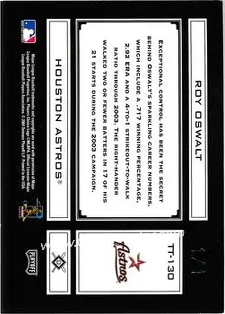 2004 Playoff Absolute Memorabilia - Tools of the Trade Black Spectrum #TT-130 - Roy Oswalt - Houston Astros - Back