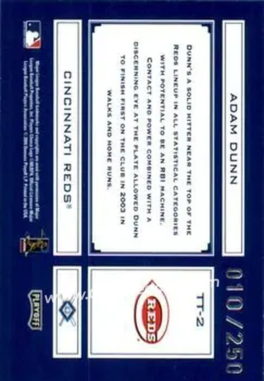 2004 Playoff Absolute Memorabilia - Tools of the Trade Blue #TT-2 - Adam Dunn - Cincinnati Reds - Back