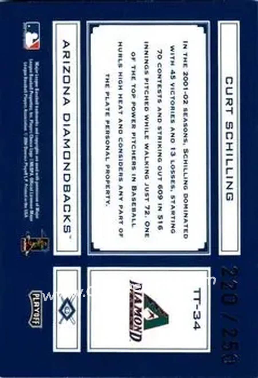 2004 Playoff Absolute Memorabilia - Tools of the Trade Blue #TT-34 - Curt Schilling - Arizona Diamondbacks - Back