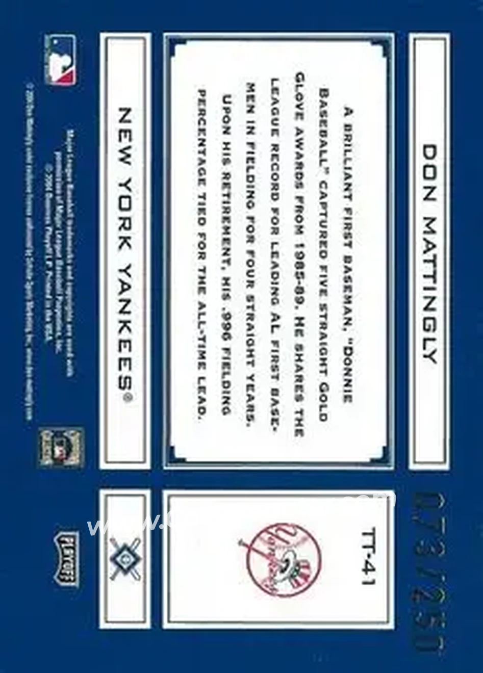 2004 Playoff Absolute Memorabilia - Tools of the Trade Blue #TT-41 - Don Mattingly - New York Yankees - Back