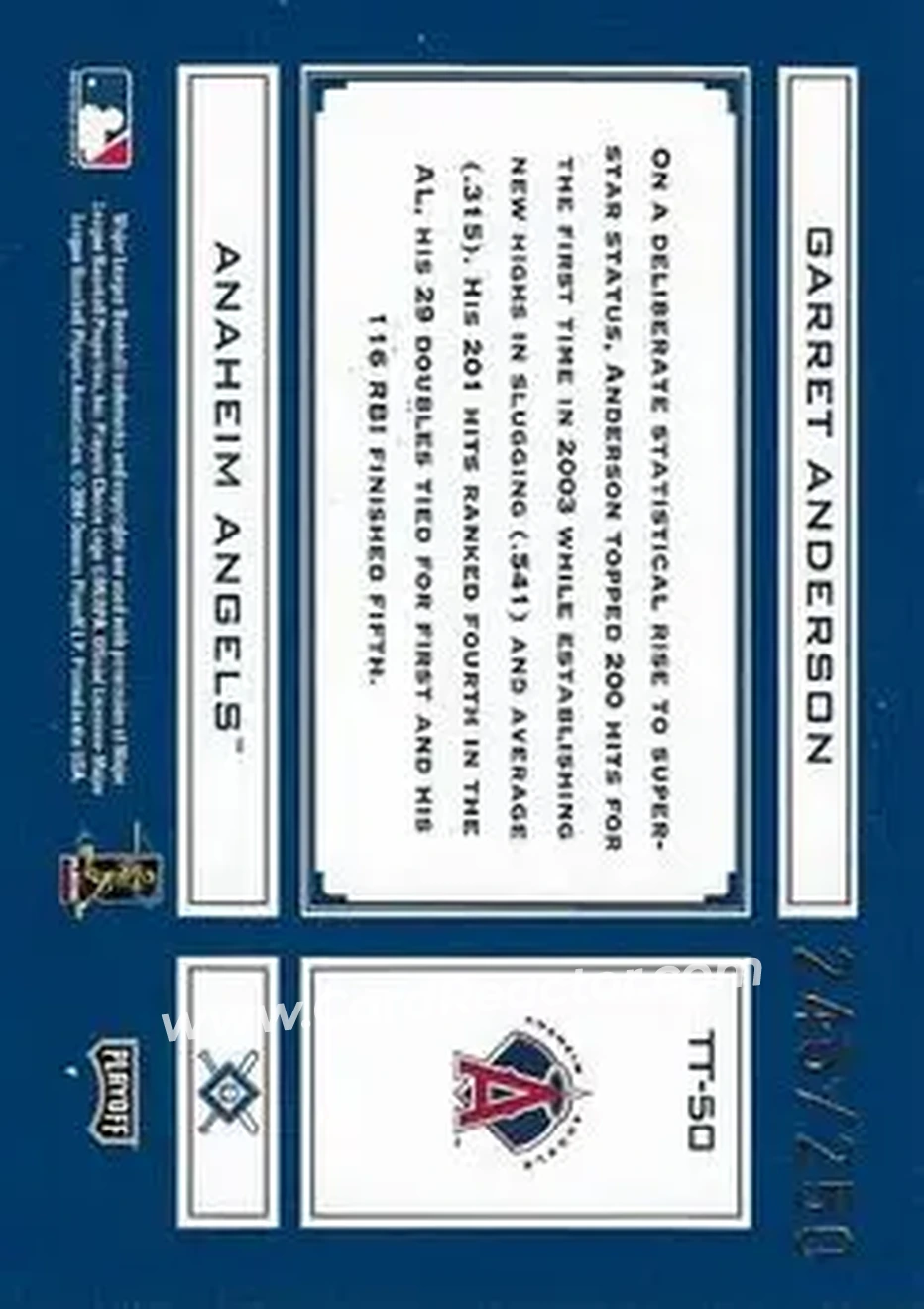 2004 Playoff Absolute Memorabilia - Tools of the Trade Blue #TT-50 - Garret Anderson - Anaheim Angels - Back