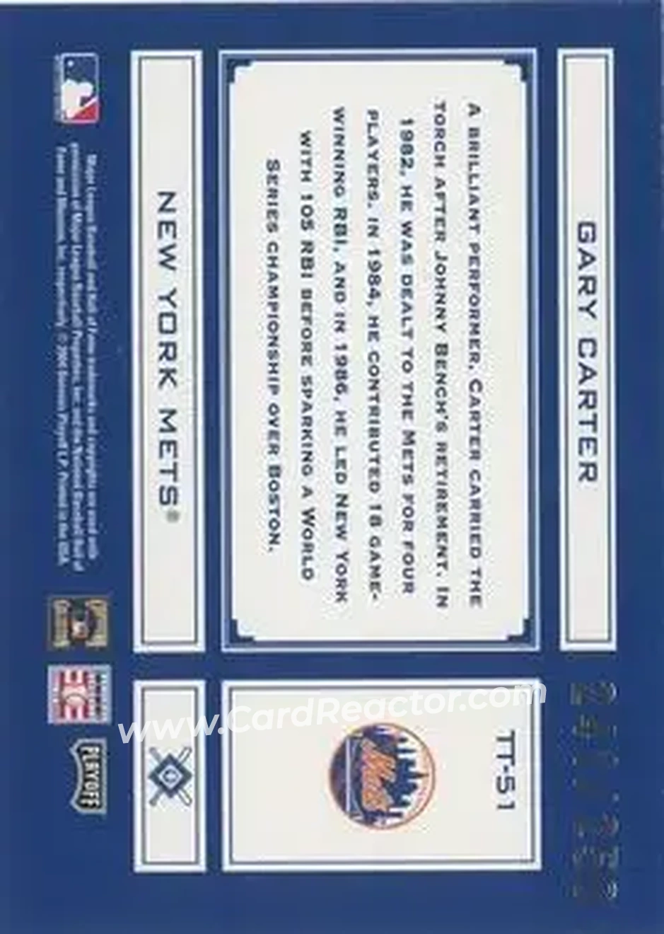 2004 Playoff Absolute Memorabilia - Tools of the Trade Blue #TT-51 - Gary Carter - New York Mets - Back