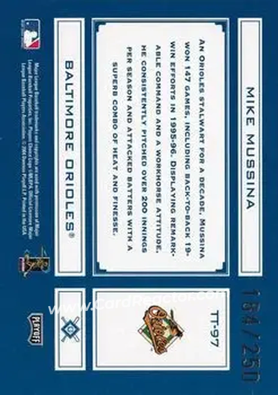2004 Playoff Absolute Memorabilia - Tools of the Trade Blue #TT-97 - Mike Mussina - Baltimore Orioles - Back 2004 Playoff Absolute Memorabilia - Tools of the Trade Blue #TT-97 - Mike Mussina - Baltimore Orioles - Back